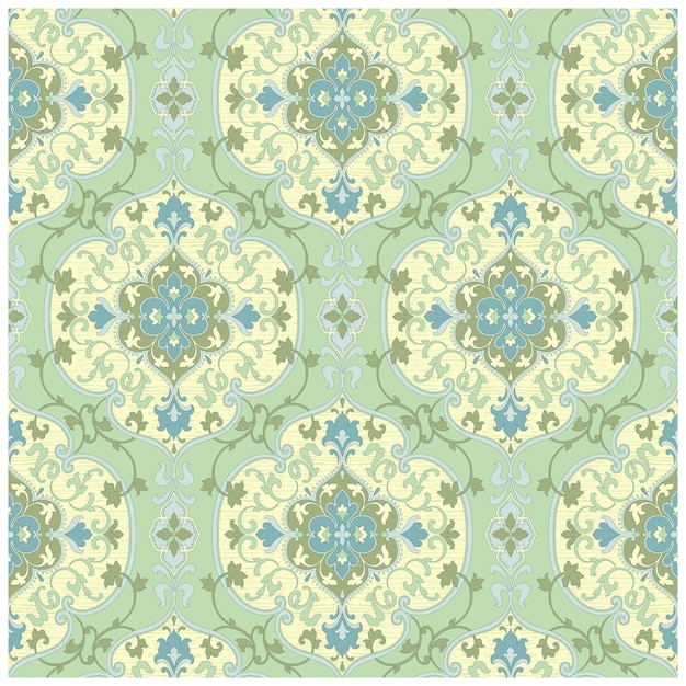 A colorful seamless pattern with decorative elements in green and blue colors.