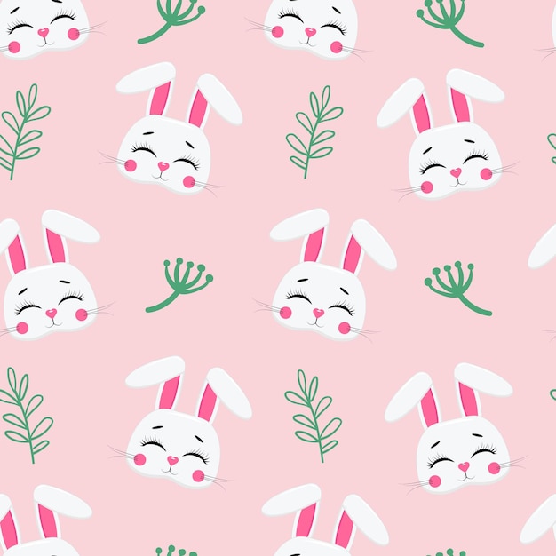 Colorful seamless pattern with decorative rabbits and flowers Easter background Vector