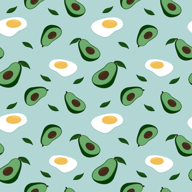 Colorful seamless pattern with fried poached egg and avocado vector backdrop with food flat vector seamless pattern