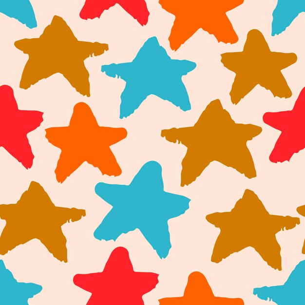 Colorful seamless pattern with hand drawn stars on pastel pink background. Sky background.