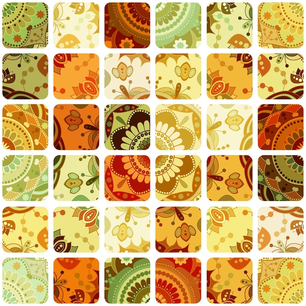 Colorful seamless pattern with ornament and squares Vector geometrical wallpaper