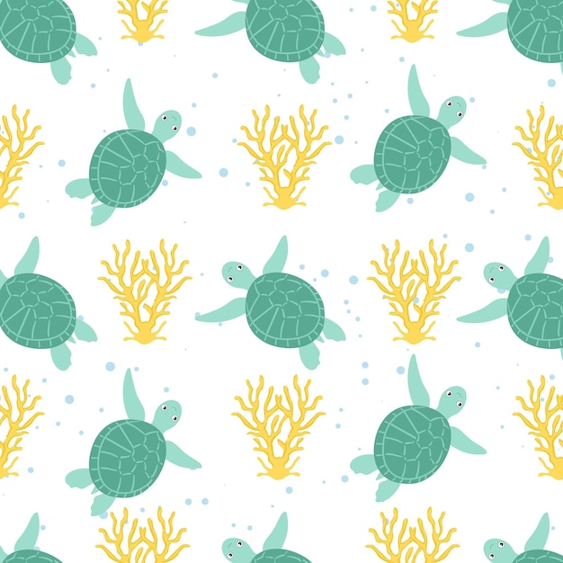 Vector colorful seamless pattern with sea animals trendy cartoon pattern of seashells for wrapping paper