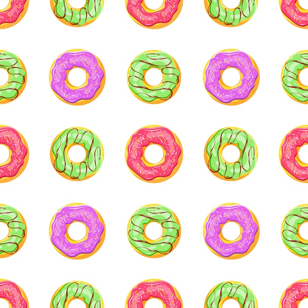 Colorful seamless pattern with sweet cartoon glaze dessert