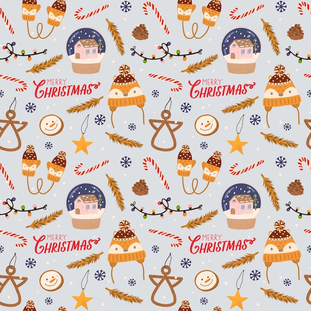 Vector colorful seamless pattern with traditional winter elements