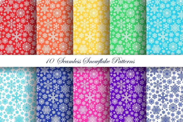 Colorful seamless snowflake patterns collection square tile shape bright decorative snow backgrounds set for gift paper christmas card happy new year greeting winter websites design sale banners