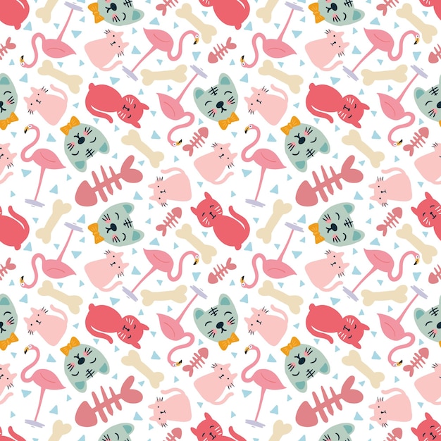 Vector colorful seamless vector pattern with cute animals on the background