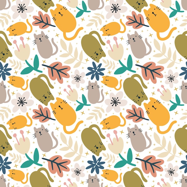 Vector colorful seamless vector pattern with cute animals and leaf on the background