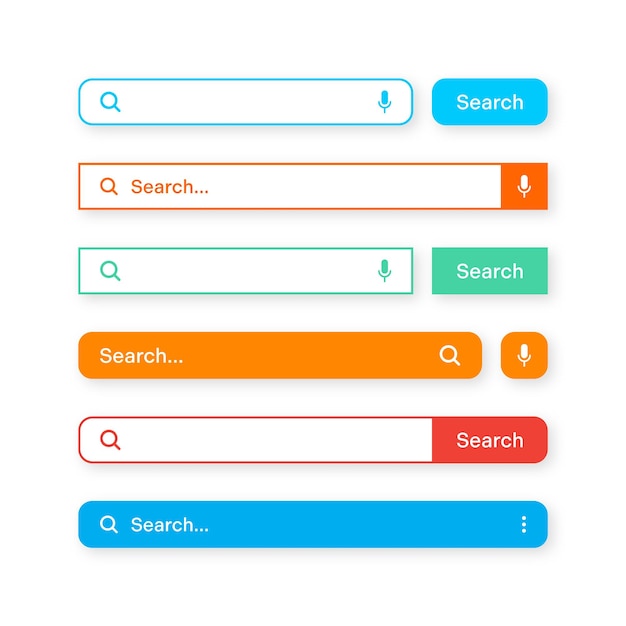 Vettore template colorate della barra di ricerca motore di browser internet con barra degli indirizzi della casella di ricerca e campo di testo ui
