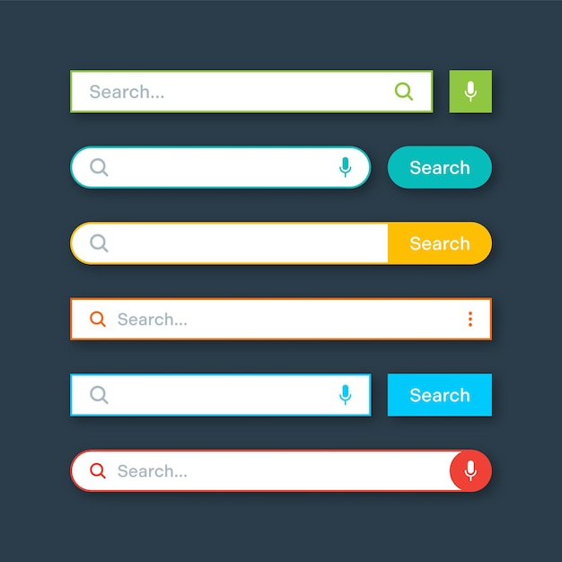 Vector colorful search bar templates internet browser engine with search box address bar and text field ui