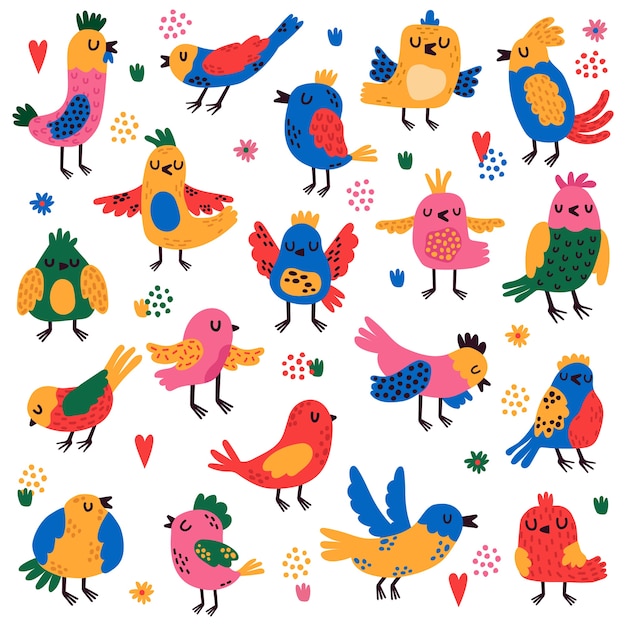 Colorful selection of birds illustration