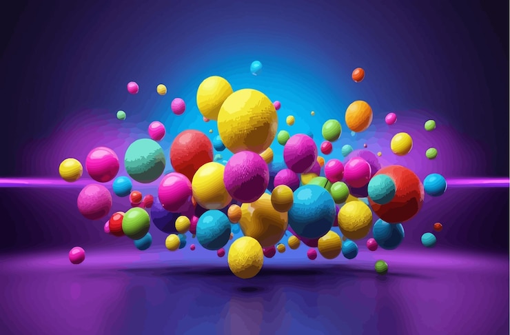 Vector a colorful series of balls with a blue background and a blue background