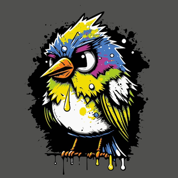 Colorful serious sparrow bird Graffiti style printable design