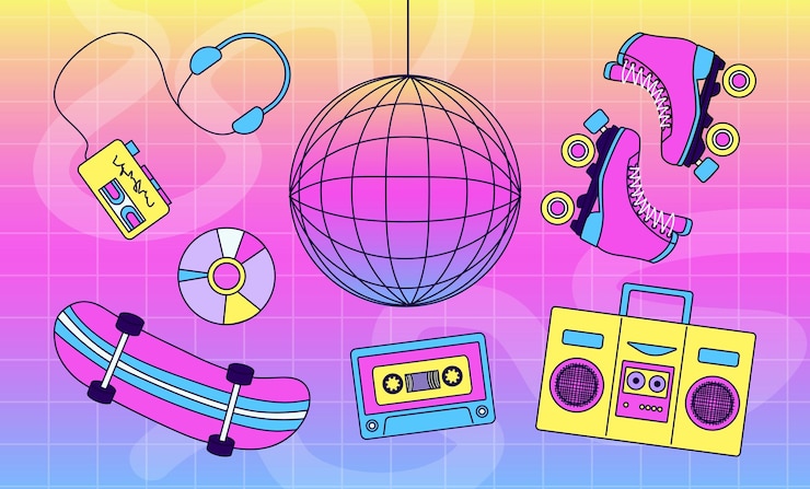 Vector a colorful set of 90's and y2k style fun items a trendy collection of girly patches quirky hipster retrowave pack