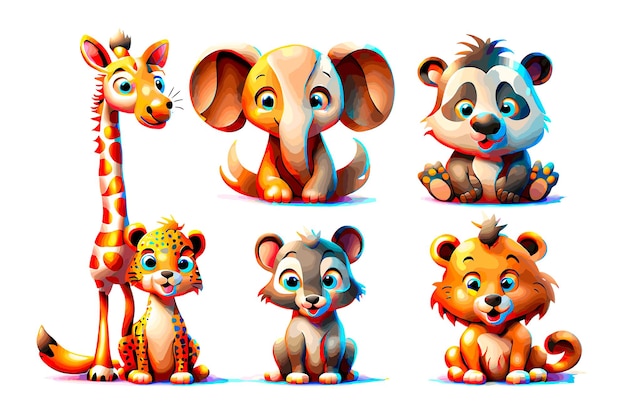 Colorful set of baby cartoon animals characters clipart set illustration of wild animal