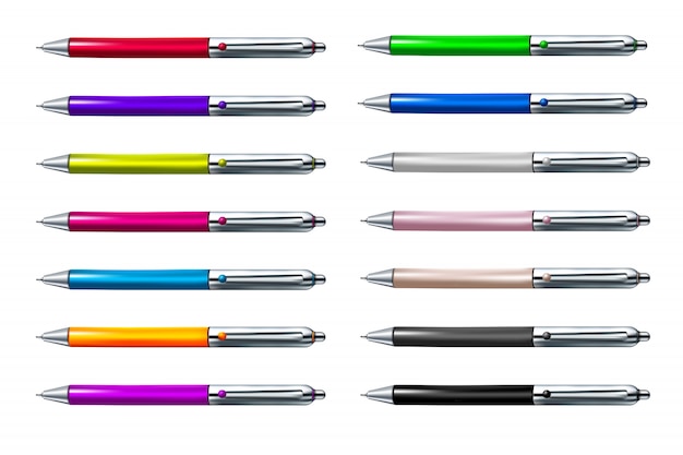 Colorful set of ballpoint pen isolated on white background