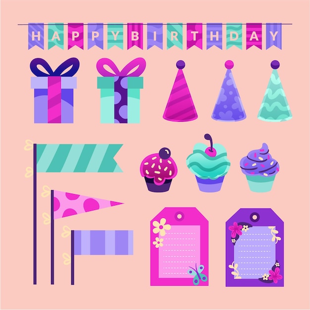 Vector colorful set of birthday scrapbook elements