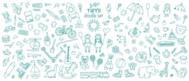 子供のための彩色なセット39のおもちゃ スポーツとクリエイティブなアイテム ドードルベクトルイラスト