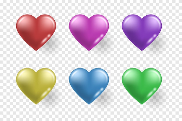 Colorful Set Heart Isolated On White Background. Collection. Love. Wedding. Happy Valentines. Vector