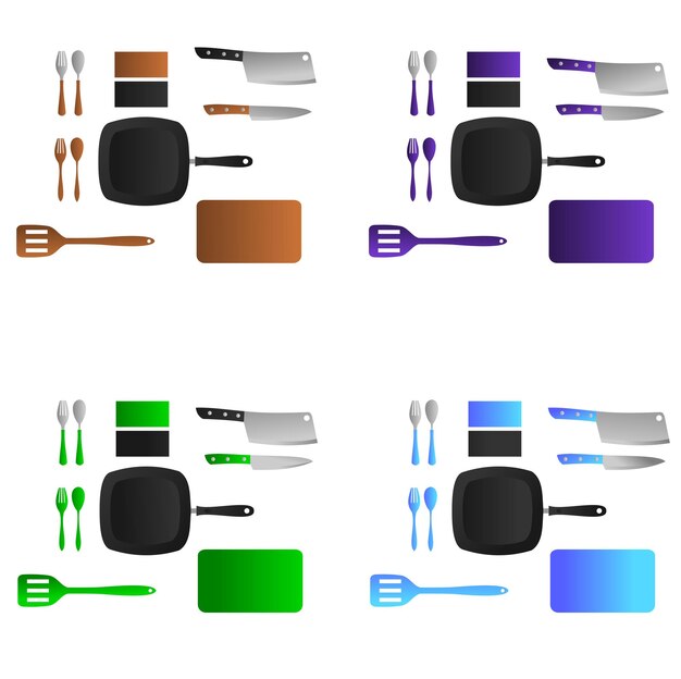 Colorful set kitchen flat Premium Vector