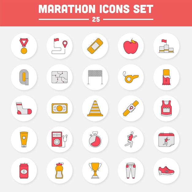 Colorful set of marathon icons in circle background