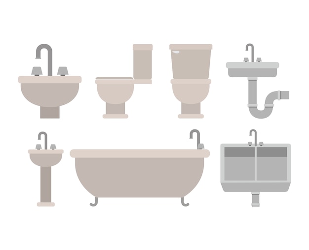 Вектор Красочный набор предметов интерьера ванной комнаты с трубкой