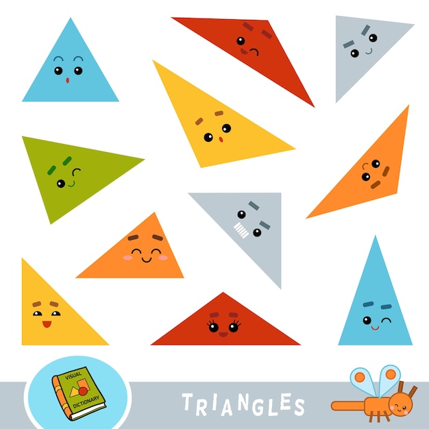 Красочный набор объектов треугольной формы иллюстрированный словарь для детей о геометрических фигурах