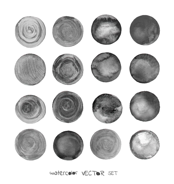 Vector colorful set vector isolated watercolor paint black circles