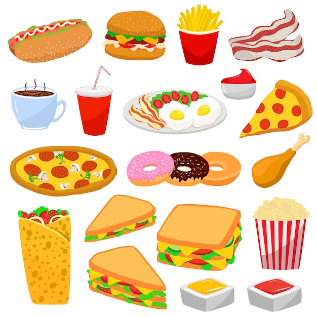 Colorful set with fast food