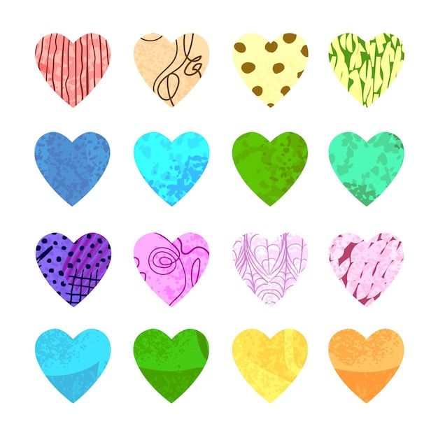 Colorful set with hearts shape Hand drawn trendy illustration Design elements for Valentine day