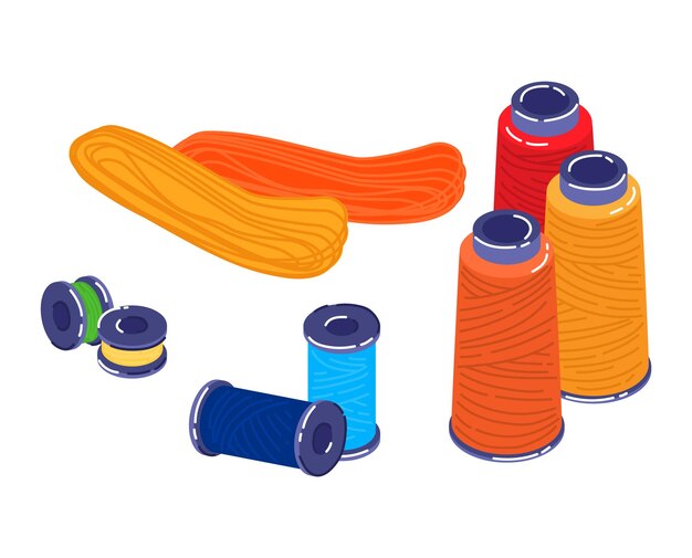 Vector colorful sewing threads and bobbins on white crafting tailoring and fashion concept vector