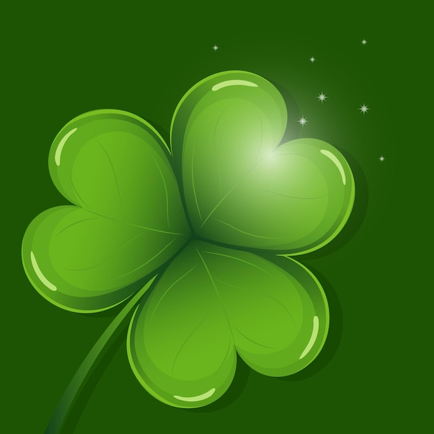 Colorful shamrock leaf on green background with stars, symbol of St. Patrick's Day. Illustration