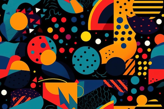 colorful shapes on a black background in the style of minimalist brush work stripes and shapes