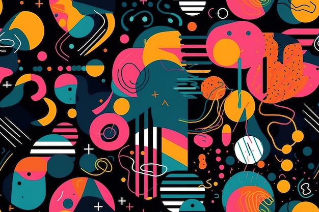 Colorful shapes on black background in the style of minimalist brush work stripes and shapes