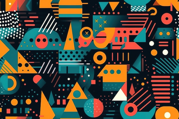 colorful shapes on a black background in the style of minimalist brush work stripes and shapes