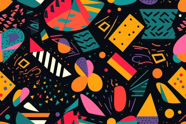 colorful shapes on a black background in the style of minimalist brush work stripes and shapes