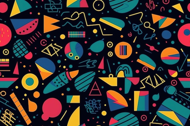 colorful shapes on a black background in the style of minimalist brush work stripes and shapes