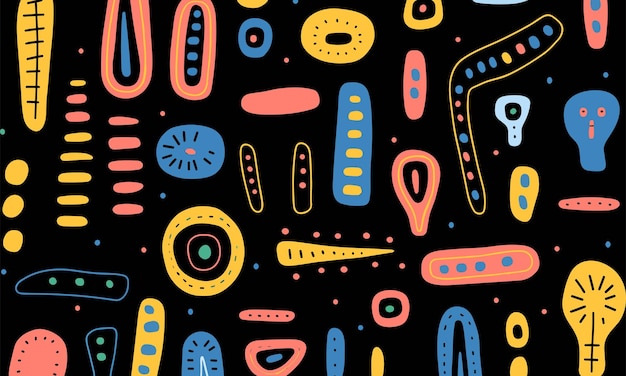 colorful shapes on black backgroundminimalist brush work stripes and shapes whimsical doodles