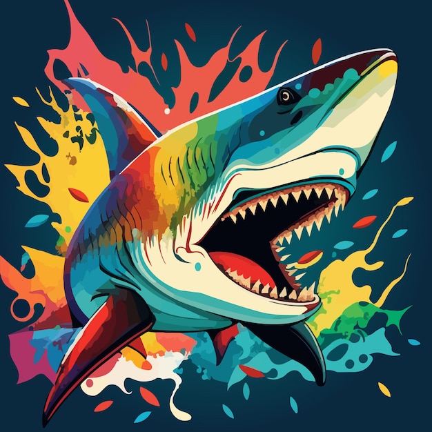 Colorful shark pop art vector illustration