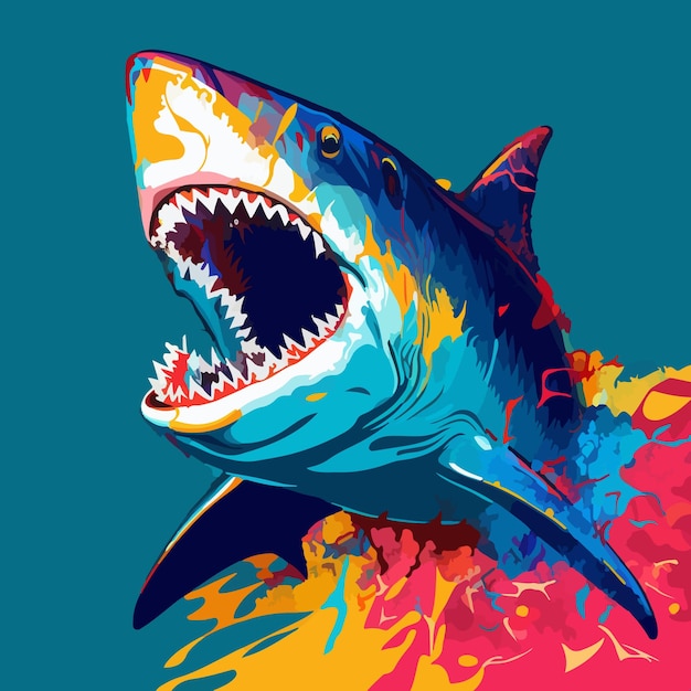 Colorful shark pop art vector illustration