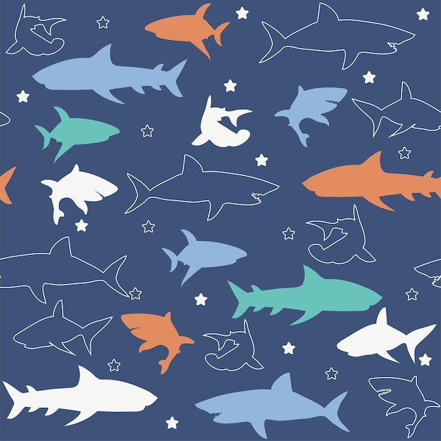 Vector colorful shark seamless print pattern