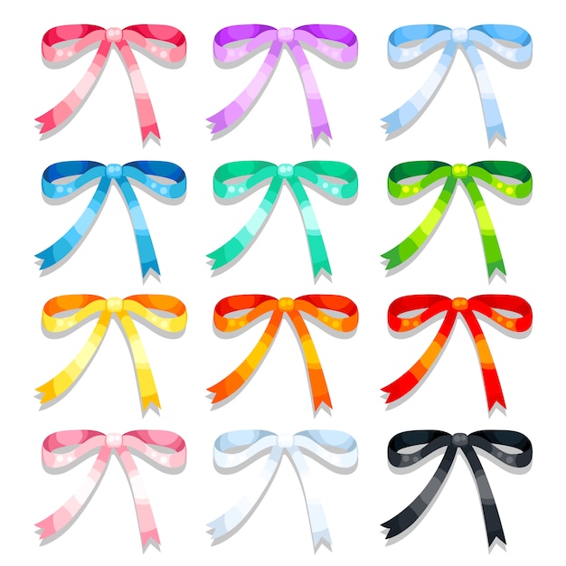 Colorful shiny bow icon collection