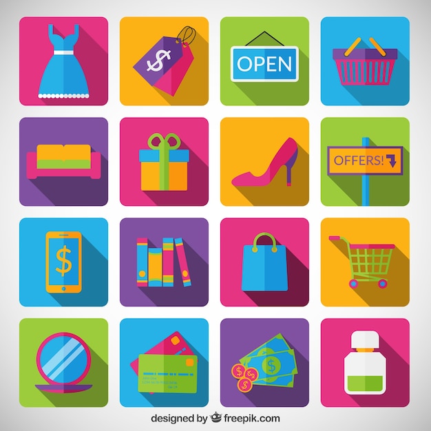 Colorful shopping icons