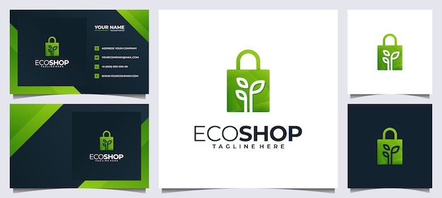 Colorful shopping logo and business card, with bag and leaf concept