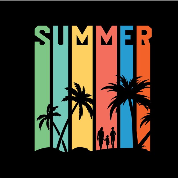 Vector a colorful sign with palm trees and the word summer on it