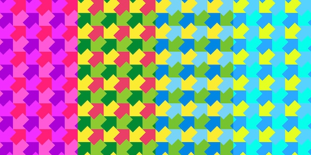 Colorful Simple Abstract Seamless Patterns Set With Arrows Vector Illustration