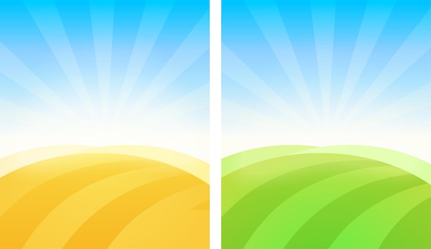 Colorful simple vector background of fields in golden and green color