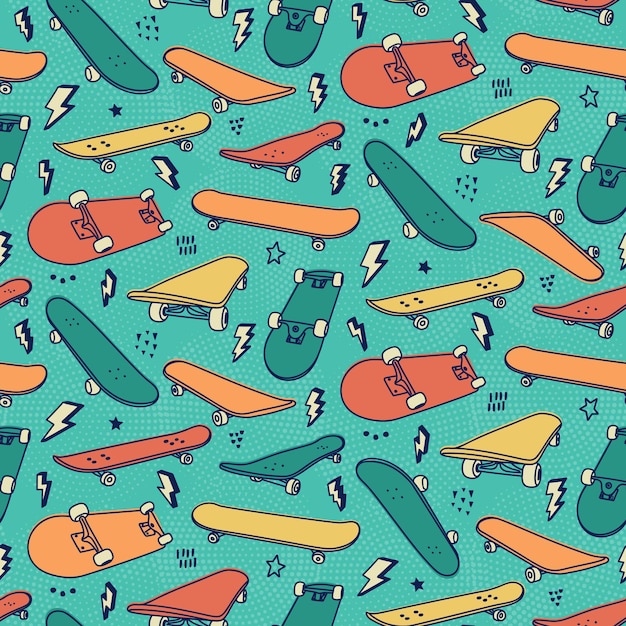 Vector colorful skateboards seamless pattern