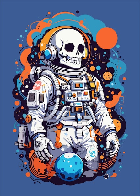 colorful skull astronaut vector illustration