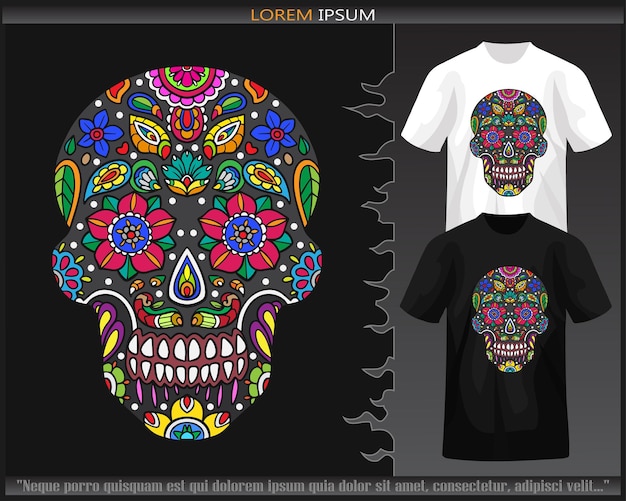 Colorful skull head mandala arts isolated on black and white t shirt