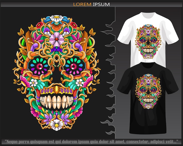 Colorful skull head mandala arts isolated on black and white t shirt